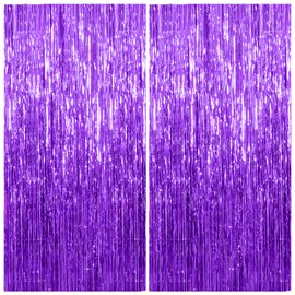 2 Pack Foil Curtain Backdrop Purple Metallic Tinsel Foil Fringe Curtains Photo Booth Props for Birthday Wedding Engagement Baby Shower Bachelorette Christmas Holiday Celebration Party Decorations