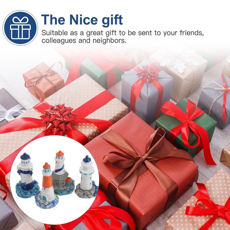 Garneck Mini Resin Lighthouse Ornaments Mediterranean Style Miniature Garden Decor