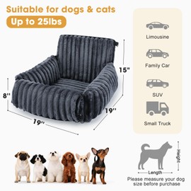 MIXJOY Dog Car Seat for Small/Medium Dogs up to 25 lbs, Multi-Functional Dog Carrier for Car with Detachable Washable Cover, Pet Travel Bed with Clip-On Safety Leash, Grey