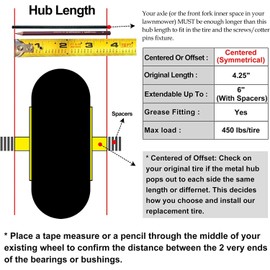 HORSESHOE 4.10/3.50-4" Flat Free Lawn Mower Tire on Wheel, 4.25" -6" Center Hub, 3/4" ID Grease Bushing Fits 105-3471 Z4200 TimecutterZ Front Sawtooth (2)