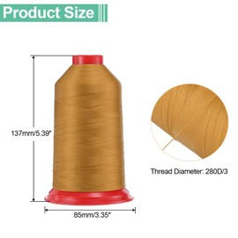sourcing map 1968 Yards Bonded Nylon Sewing Thread Size 280D/3 Sewing-Heavy Duty Nylon Upholstery Thread Outdoor Thread for Leather Jeans and Weaving Craft Machine DIY Gold Tone