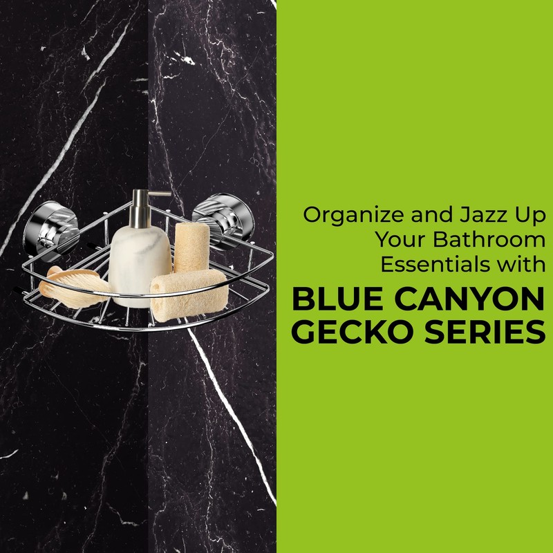 Blue Canyon Gecko Corner Rack, Shower Caddy with Vacuum Suction,