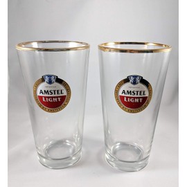 Amstel Light 24 K Gold Rimmed Pint Glass | Set of 2 Glasses