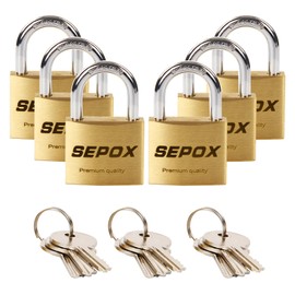 SEPOX® 6 Pcs Pack Heavy-Duty Solid Brass Padlocks with Same Keys 9 Pcs, Weather Proof Body 40mm 1-9/16", Anti-Rust & Anti-Cut Shackle, Outdoor Lock Keyed Alike for Gates, Shed, Fence, Gym Locker