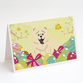 Caroline's Treasures BB6140GCA7P Easter Eggs Chow Chow White Greeting Cards and Envelopes Pack of 8 Blank Cards with Envelopes Whimsical A7 Size 5x7 Blank Note Cards