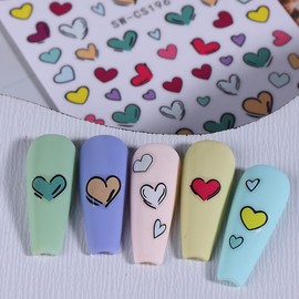 3 Sheets Valentine's Day Nail Stickers for Nail Art - Heart Nail Art Stickers Spring 3D Self Adhesive Nail Decals Colorful Love Nail Art Supplies Stickers for Nails Art Decoration