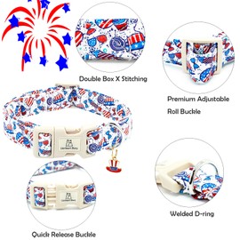 Lionheart glory American Flag Dog Collar, 4 of July Patriotic Independence Dog Collar Heavy Duty Adjustable Collars for Medium Dogs Pet Gift Summer Collars