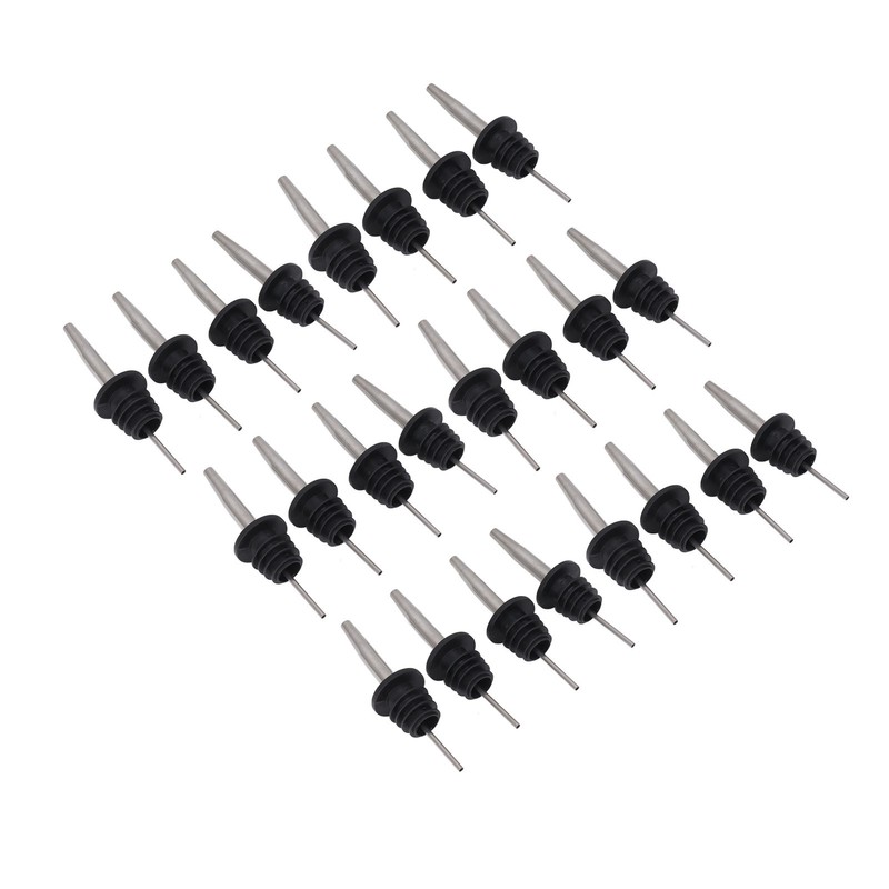 24pcs Stainless Steel Bottle Pourers with Black Plastic Cover Conical