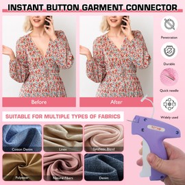 Stitch Gun for Clothes - Handheld Stitch Gun Quick Clothing Fixer - Mini Sewing Kit Micro Tagging Gun - Includes 5 Needle, 1000 Black Fasteners & 1000 White Fasteners, LightPurpleWhite