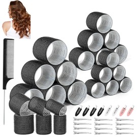 39PCS Hair Curlers Rollers, Self Grip Rollers with Clips Hair Roller with 3 Sizes 64mm 44mm 33mm, Hairdressing Curlers with 12PCS Duckbill Clips Hair Rollers for Long Medium Short Thick Hair