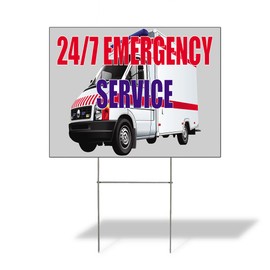 Fastasticdeals Weatherproof Yard Sign 24 7 Emergency Service Advertising Printing Lawn Garden Urgent Care 24x18 Inches 2 Sides Print