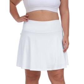 MoFiz Women Plus Size Athletic Skirt Skort Knee Length Tennis Golf Casual Skirt with Inner Short White,5XL