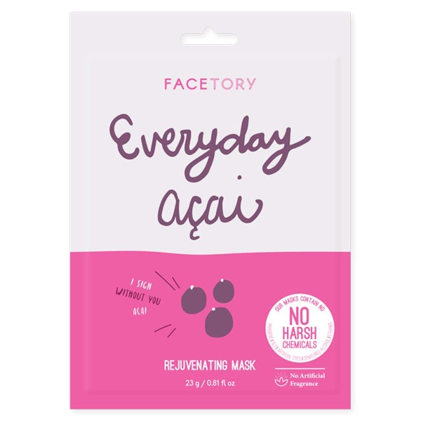 FACETORY Everyday Acai Rejuvenating Sheet Mask With No Harsh Chemicals - Soft, Form-Fitting Face Mask, For All Skin Types - Rejuvenating, Calming, and Balancing Mask (Single Mask)