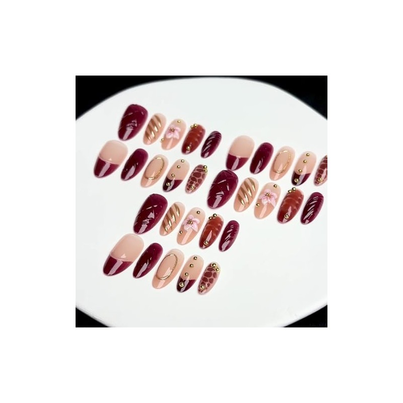 Uñas postizas medianas almendradas con punta francesa, 30 piezas hechas
