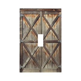Rustic Shabby Worn Brown Wooden Barn Doors 1 Gang Light Switch Cover Decorative Single Toggle Wall Plate Switchcovers Electrical Switchplate Home Decor for Farmhouse Living Room Bedroom Decorate