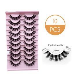 CNMTCCO False Eyelashes 10 Pairs Russian Strip Lashes Natural Fluffy Wispy D Curly Faux Mink Lashes Thick Short Soft Eyes Lash Reusable Fake Eyelashes