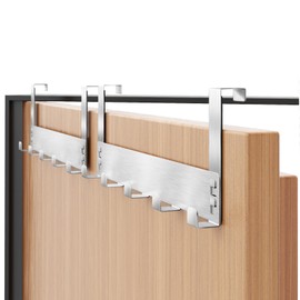 Gypie Pack of 2 Door Wardrobe, Door Hooks for Hanging, Space-Saving, Jacket Holder, Door, Brushed Stainless Steel, Door Coat Hook for 2 cm Doors, Durable Door Hook Rail for Hanging, Can be Used in