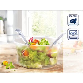 Leifheit Salad Servers, Made of High Quality Plastic, Salad Fork, Salad Spoon, 33 cm, Ideal for Tall Bowls, Dishwasher Safe, with Hooks to Prevent Cutlery from Slipping Into the Bowl