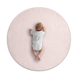 Byrd & Blume Round Baby Play Mat, Organic Cotton Soft Padded Nursery Floor Mat, Safe Hypoallergenic Baby Mat, Reversible, Foldable, Portable Infant Tummy Time Mat Fits Tents & Playpens (40"x40") Pink