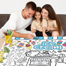 Bexlora Ice Cream Giant Coloring Poster, 43.3 X 31.4 Inch Large Coloring Poster for Wall Coloring Table Cloth for Classroom Home Birthday Party Decorations Supplies Favors