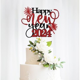 bejotaa Happy New Year 2024 - Decoración tartas de Año Nuevo Feliz Año Nuevo 2024 suministros para fiestas de Feliz Año Nuevo 2024 decoración para fiestas de Año Nuevo (Feliz Año Nuevo Negro y Rojo)