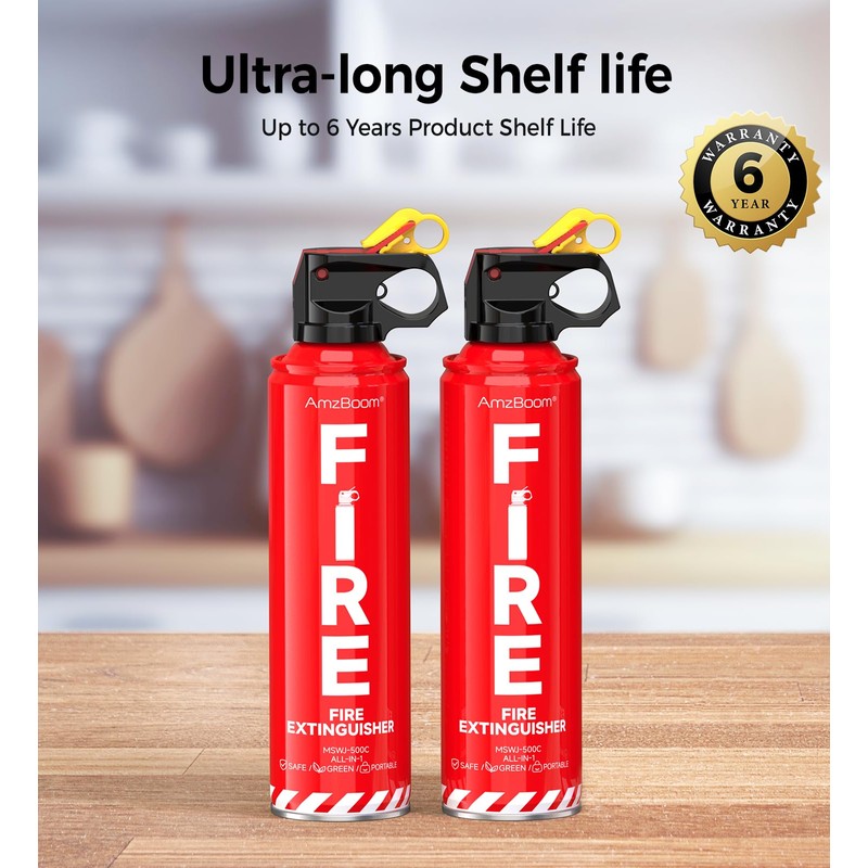 AmzBoom 2-Pack Fire Extinguisher for Home, Kitchen, Car, and Grill