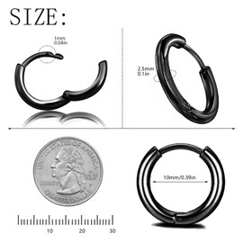316 Stainless Steel Huggie Hoop Earrings, 10mm/12mm, Hypoallergenic (Black, 12mm pair)