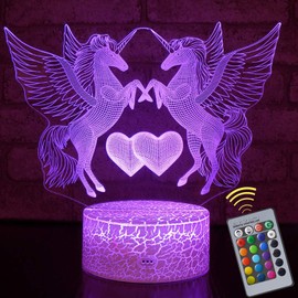 TEUVO 3D Unicorn Night Lights for Girls, Dimmable Night Lamp with Remote for Bedroom, Kids Room and Living Room, 16 Changing Colors, Beautiful Unicorn Gifts (Style G)