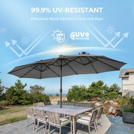 HOMSHADE Double Sided Patio Umbrellas - 13ft Solar Lights LED Lighted Outdoor Extra Large Market Table Umbrella with Base Included, Oversized Umbrella for Deck, Pool, Backyard