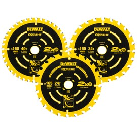 Dewalt Elite DT10397 Circular Saw Blade Set (Set of 3 Consisting of 2 x 24 Teeth, 1 x 40 Teeth, Saw Blade Diameter 165/20 mm, Cutting Width: 1.65 mm, WZ, 18°, Ultra-Sharp Carbide Teeth, with Nail