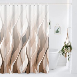 Yanutan Brown Modern Shower Curtain,Striped Ombre Brown Shower Curtain Set for Bathroom,Stylish Simplicity Abstract Fabric Bath Curtain with Hooks, 72x72in