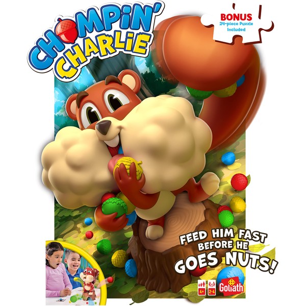Chompin' Charlie Game - Feed The Squirrel Acorns And Race To Collect Them When They Scatter - Includes 24-Piece Puzzle by Goliath