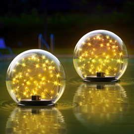 NiceBuy 2-Pack Solar Floating Pool Lights Ball Outdoor Water-Resistant IP66 Solar-Powered that Float Flickering Lights for Swimming Pool Decor Pond Garden Party