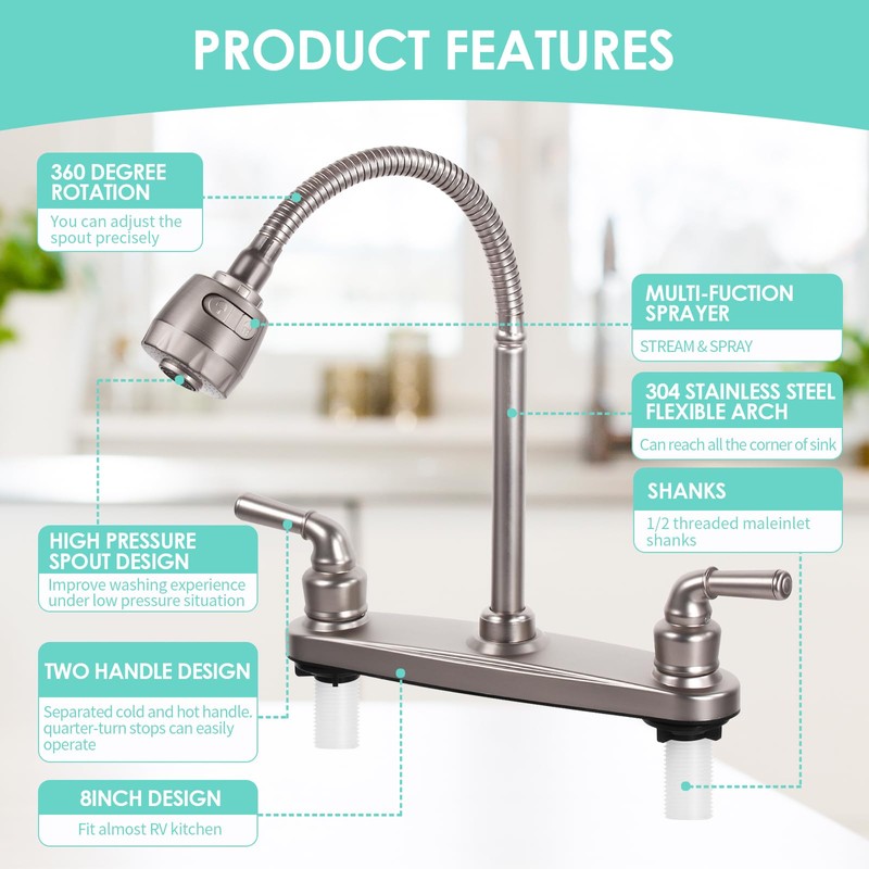 RV Kitchen Faucet Non-Metallic, Flexible Spout for Campers, Motorhomes, Travel