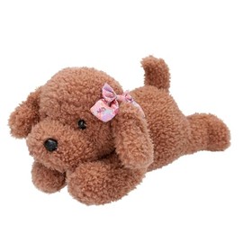 Depesche TOPModel 13173 Floral Cuddly Toy Dog with Curly Fur in Brown, Approx. 24 cm Large Plush Toy with Bow, Multi-Coloured