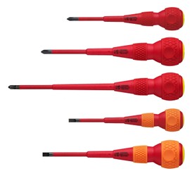 VESSEL BALL GRIP VDE Screwdriver (Insulated) Pozidrive/Flat 5-Piece Set