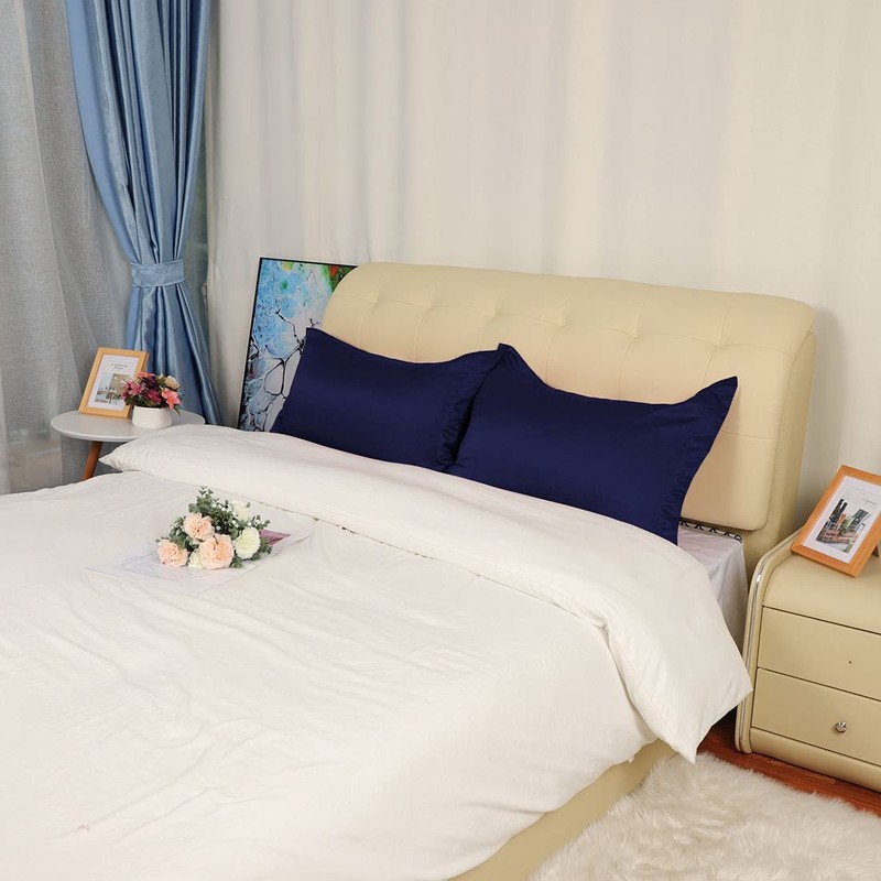 sourcing map Luxury Satin Oxford Pillowcases, Pair of 2 Navy