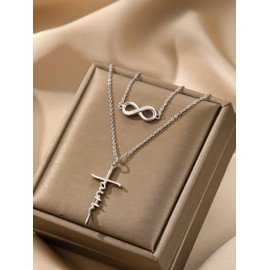 PRAYMOS Faith Necklace 925 Sterling Silver Cross Necklace for Women Simple Dainty Layered infinity Cross Necklace Women Christian Religious Jewelry