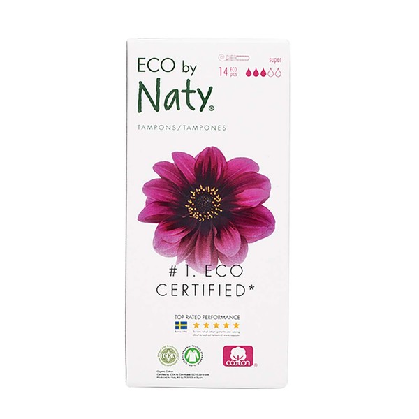Eco by Naty Tampons with applicator - Super, 14 tampons. Plant-Based, Vegan, 100% Organic Cotton