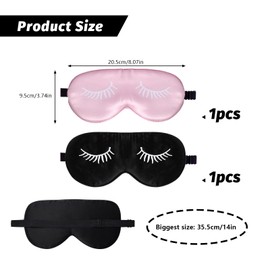 Pack of 2 Silk Sleeping Mask, Lightproof Eye Mask for Sleeping for Adults, Women, Men & Children, Soft Night Mask with Adjustable Sleeping Mask, Blindfold for Break Travel, Black & Pink