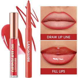 6 x Matte Lip Liner with 6 Nourishing Lip Oil Lip Gloss Set, Long-Lasting and Moisturising 2-in-1 Makeup Set, Shiny, Lightweight, Tinted Lip Balm Makeup Gift Set