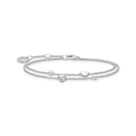 Thomas Sabo 925 Sterling Silver Heart and White Stone Bracelet A2057-051-14, Sterling Silver, No Gemstone