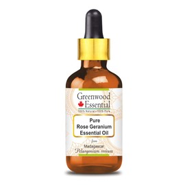 Greenwood Essential Natural Pure Rose Geranium Essential Oil (Pelargonium Roseum) with Glass Dropper Natural Pure Therapeutic Quality Steam Distilled 50 ml (1.69 oz)