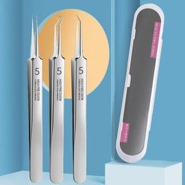 셀프피부관리 피지제거집게 3종세트 블랙헤드 뾰루지짜기 스텐핀셋 Self-Skin Care Sebum Removal Tweezers 3-Piece Set Blackhead Pimple Popping Stainless Steel Tweezers