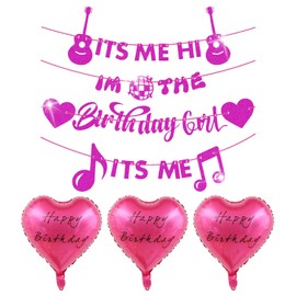 CVFRTT 1 Set Of Girl Birthday Banners And 3 Pieces Of Love Balloons, Aluminum Film Balloons, Birthday Party Supplies, Creative Party Decorations, Party Scene Layout