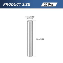 sourcing map 20Pcs M4 x 25mm 304 Stainless Steel Dowel Pin, Cylindrical Shelf Support Peg Pin Parallel Pin Fastener for Mechanical Manufacturing, Industry, Furniture Installation, Silver
