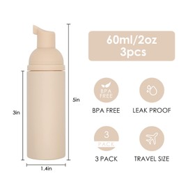 3 PCS PET Soap Foam Bottles(2oz) Refillable Lash Shampoo Bottles with Pump Portable Eyelash Cleaning Foam Bottle Dispenser for Travel Cosmetics (Nude)