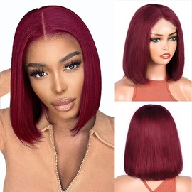 Jinhongze Burgundy Bob Wig Human Hair 4x4 Lace Front Wigs Human Hair 99J Bob Wig Human Hair for Black Woman Glueless Bob Wigs Human Hair Pre Plucked 150% Straight Bob Wigs Human Hair 10 Inch