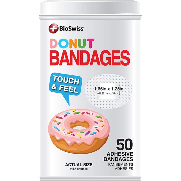 BioSwiss Novelty Bandages Collectable Tin, Self-Adhesive Funny First Aid Bandages, Novelty Gag Gift (Donut)
