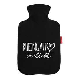 Huuraa Wärmflasche Rheingau verliebt Geschenk 1,8 Liter Black Classic Veloursbezug Rheingau Präsent